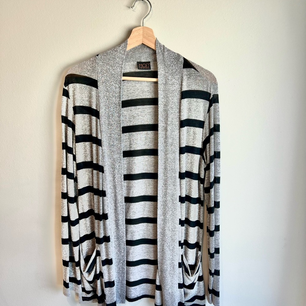 Mod Lusive Black and Gray Striped Pocketed Cardigan
